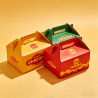 Caja para Pollo Frito Personalizada, de Papel Desechable Seguro para Alimentos con Asa, para Comida Rápida para Llevar