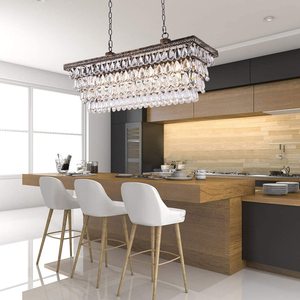 Lámpara de Techo Rectangular de Cristal con Acabado Dorado, LED E26, 3500K, Luz Blanca Cálida, para Sala de Estar, Altura Ajustable, Ra90, CRI 25000H - Product Image 5
