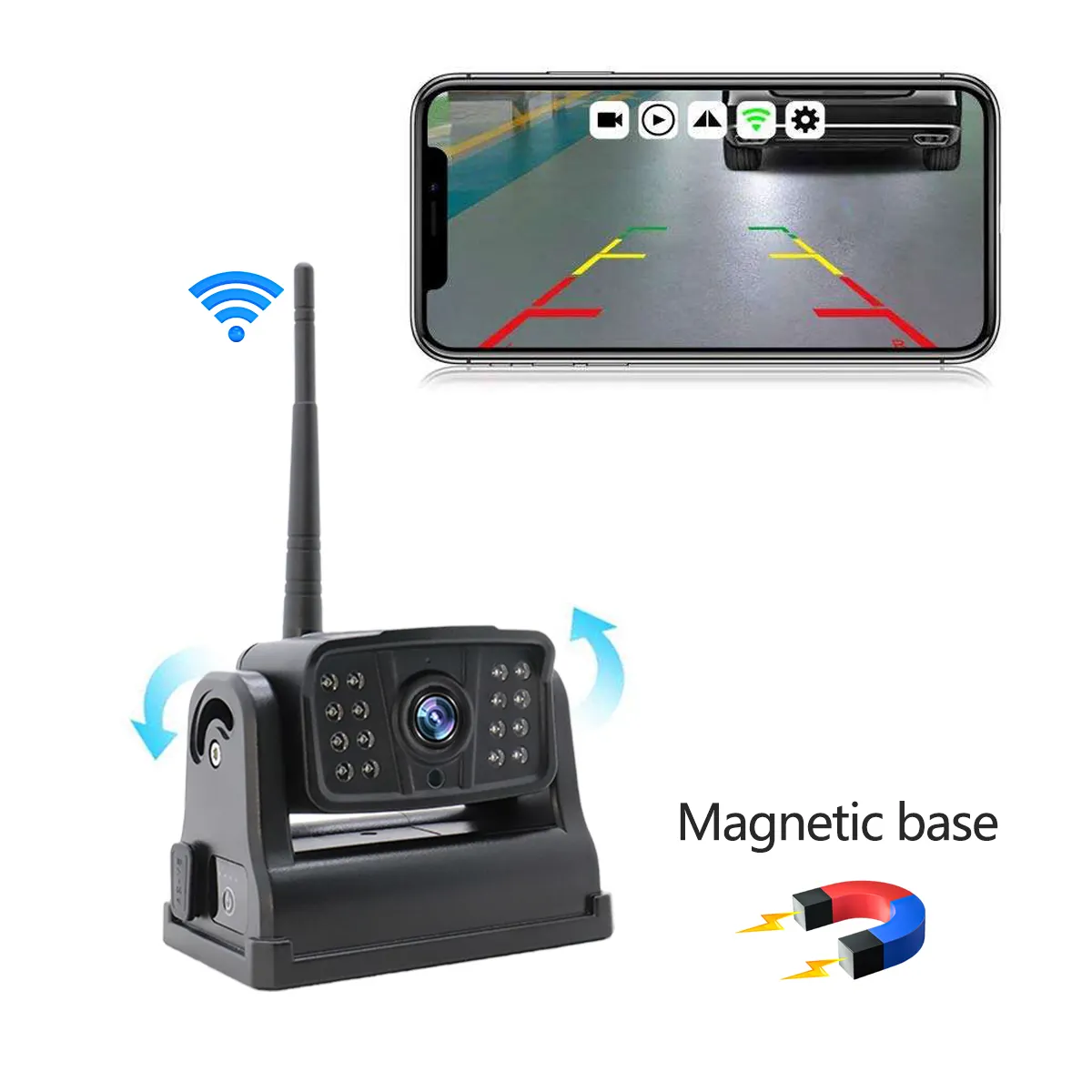 Cámara de coche WiFi portátil directa 9600mAh ángulo de batería embalaje inverso ajustable cámara de seguridad de coche