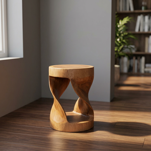 Tabouret Ottoman Moderne en Bois de Suar Certifié FLEGT, Pieds Épais, Couleur Naturelle, pour Bar, Cuisine, Salon, Salle à Manger, Chambre, Assemblage Complet - Product Image 3