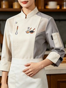 Nouvelle tenue de travail de chef en gros, vêtements de cuisine à manches longues pour hommes, pour hôtels, boulangeries, cuisines chinoises et occidentales, pour la cuisson - Product Image 4
