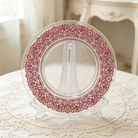 Assiette de présentation élégante en verre avec bord décoratif pour mariage, dîner, banquet, centre de table, restaurant, traiteur, service et décoration