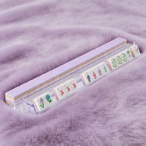 Nouvel ensemble de mahjong américain en acrylique violet clair, 4 couches, de luxe, en <span class=keywords><strong>bambou</strong></span>, pour voyage, 160 tuiles de mahjong gravées personnalisées pour le divertissement - Product Image 4