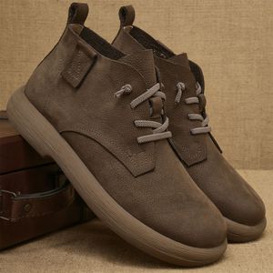 Chaussures de marche en cuir véritable pour hommes, bottes courtes à lacets en cuir grainé vintage, chaussures décontractées à semelle épaisse légère pour l'extérieur - Product Image 5