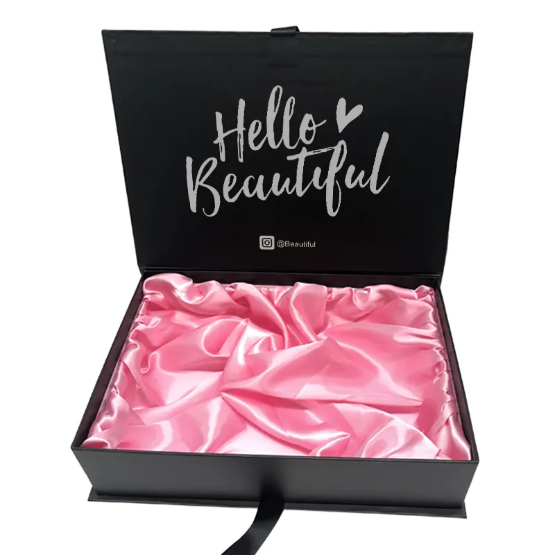 Hair Bundles Packaging Box Extension Bags with Satin Human Weave Hair Gift Storage Box with Ribbon Closure for Wig Accessories