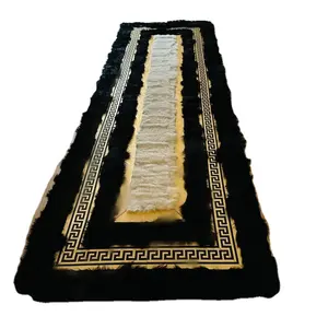 独特的毛绒黑金区域卧室地毯柔软蓬松的天然羊皮拼布跑步者地毯手工奢华羊皮地毯