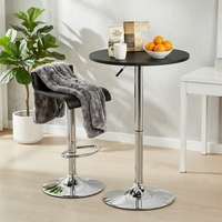 Table de bar ronde moderne en MDF à hauteur réglable avec pieds en métal chromé, mobilier commercial personnalisable en couleur