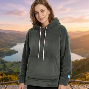Sudadera Sherpa Extra Grande con Capucha para Mujer, Color Sólido, Cálida para Invierno, con Bolsillos, Largo Regular, Manga Larga, Secado Rápido - Product Image 6
