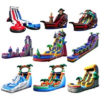 Toboggan aquatique gonflable rose sur mesure en PVC double voie, grand format, durable, avec grande piscine, prix usine
