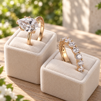 0,5-3 Karat Birnenförmiger Solitär Labor-Diamant Verlobungsring-Set mit Rundem Krappenfassung Ehering 10K/14K/18K Massivgold IGI-Zertifiziert