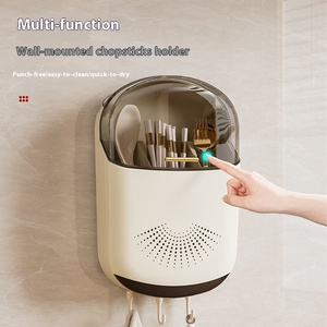 Hộp đựng đũa treo tường không đục lỗ Giá đựng đồ nhà bếp gia dụng giá đựng đồ thùng đựng thìa Giỏ đựng đũa nhà bếp - Product Image 1