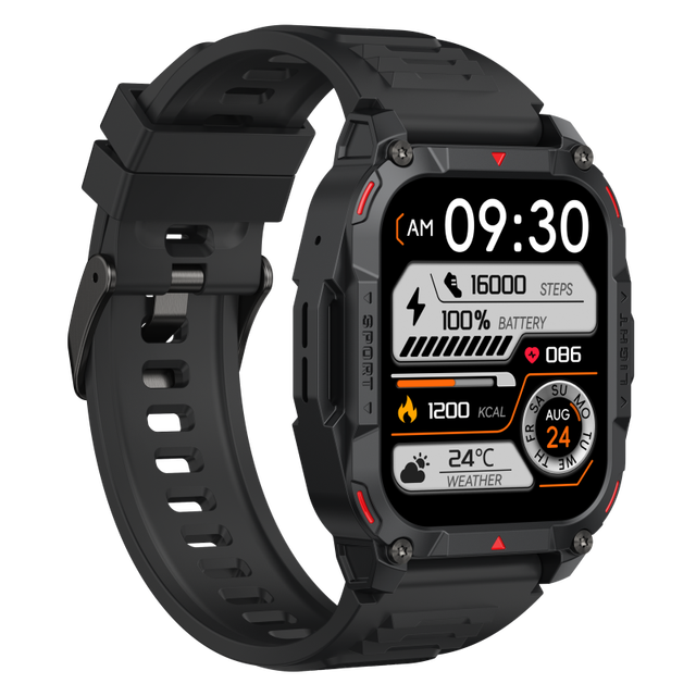 P162 900mAh Big Battery IP68 Square TFT Rugged Smart Watch | Sports Fitness Tracker Heart Rate Sleep Monitor for Unisex