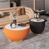 Table basse en cuir PU souple et durable avec plateau en pierre frittée et ensemble de rangement pour salon moderne, mobilier de maison