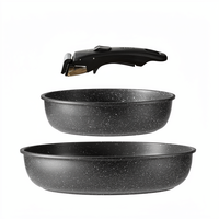 Ensemble de 3 poêles CAROTE compatibles avec les cuisinières à induction et à gaz, sans PFOA/PFOS, poignées amovibles, revêtement antiadhésif, extérieur en acier inoxydable, utilisable au four