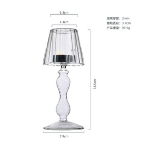 Portavelas Romántico de Cristal, Diseño de Lámpara de Mesa Europea <span class=keywords><strong>con</strong></span> Pantalla Acanalada, Base de Cristal Transparente para Centro de Mesa de Boda y Decoración del Hogar - Product Image 6