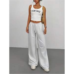 Pantalones Deportivos Anchos Personalizados para Mujer, Cintura Alta, Cordón Elástico, Pantalones Casuales de Tela de Rizo - Product Image 2