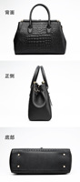 Nouveau Style Sac Cabas Femme en Cuir Véritable Noir Imprimé Crocodile de Haute Qualité