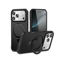 Casing HP Belakang Anti-Shock TPU PC dengan Stand Lipat untuk iPhone 18 17 Pro 16 Plus 15 Pro Max 14 13 12 11