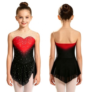 Robe de patinage artistique pour filles, imprimé cœur, strass, maille nude, jupe en mousseline, tenue de performance pour compétition de patinage sur glace, personnalisable - Product Image 2