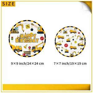 Décorations de fête d'anniversaire sur le thème de <span class=keywords><strong>la</strong></span> construction Assiettes Serviettes Fourchettes Fournitures de fête d'anniversaire pour garçons et enfants Excavatrice de construction - Product Image 3