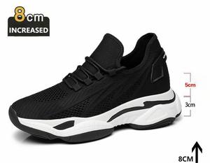 Chaussures d'ascenseur invisibles augmentant la hauteur pour hommes-Baskets de marche sportive tricotées à lacets légères noires - Product Image 5