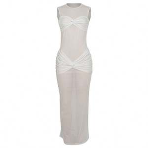 Modisches Damenkleid, sexy, einfarbig, schmal geschnitten, plissiert, lange Ärmel, Maxi-Partykleid, Abendkleid - Product Image 3