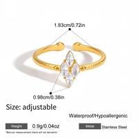 Bague ouverte géométrique en acier inoxydable plaqué or 18 carats personnalisée, avec cercle creux et zircon blanc étincelant, réglable pour femme