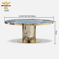 Ensemble de table à manger sur piétement en acier inoxydable de luxe SPARKLE avec plateau en marbre et plateau en pierre frittée pour la maison et l'hôtellerie