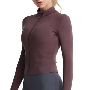 Slim Fit <b>Long</b> <b>Sleeved</b> Fitness Coat Athletic <b>Sports</b> Yoga Crop <b>Tops</b> With Thumb Holes Gym Wear Women's Jacket - Product Image 3