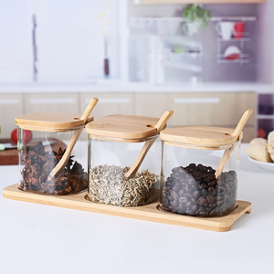 <span class=keywords><strong>Set</strong></span> di <span class=keywords><strong>3</strong></span> Barattoli in Vetro per Spezie con Coperchio in Bambù, Vendita Calda - Product Image 3