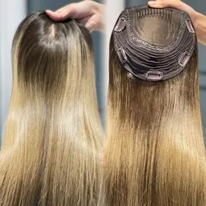 Qingdao Approvisionnement D'usine 16 Pouces 6x7 Base De Soie De Cheveux Humains Femmes Topper Top Grade En Stock Prêt À Expédier