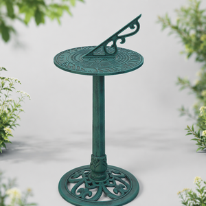 Orologio Solare da Esterno in Resina Effetto Verdigris Eco-Friendly, Design Antico, Resistente alle Intemperie, con Piedistallo, per Giardino e Cortile - Product Image 1