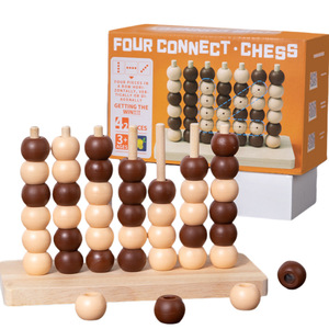 教育连接四象棋游戏木头排队4经典家庭玩具棋盘游戏儿童木制玩具四连作儿童游戏 - Product Image 1