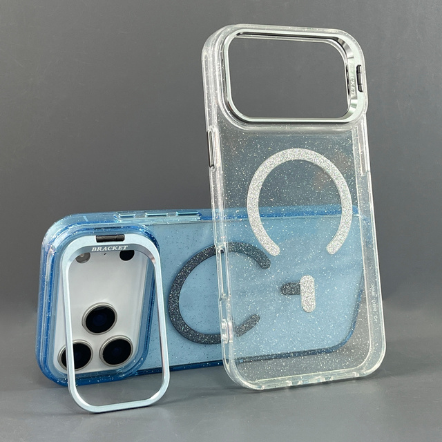 Customer Printing Magnet Phone case clear with Camera Frame Holder Crystal Glitter Phone Cover for iPhone 17 Pro Max