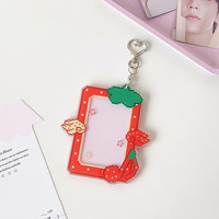 Tempat Kartu Transparan Motif Buah Kartun untuk Pelajar, Merchandise Idol, Photocard 3-inci, Tempat Kartu Guka, Tempat Kartu