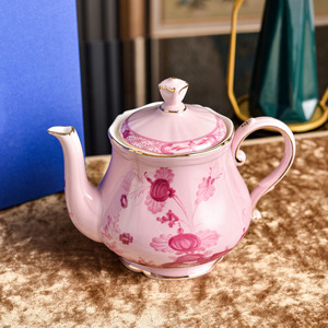 Luxury Pink Floral Portable Eco-friendly Ceramic Dinnerware <b>Set</b> Gold Rim Porcelain Plates Bowls Cups Teapot Vases for Elegant - Product Image 5