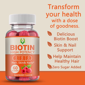 Gomitas de Biotina de Alta Potencia 5000MCG, Sabor Frambuesa, Favorecen la Salud del Cabello, la Piel y las Uñas para Mujeres, Gran Venta - Product Image 3
