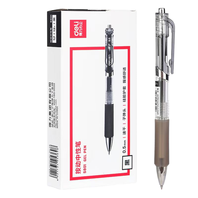 High Quality S801 Deli Quick Drying Ballpoint Pen 0.5mm Black Plastic Neutral Color