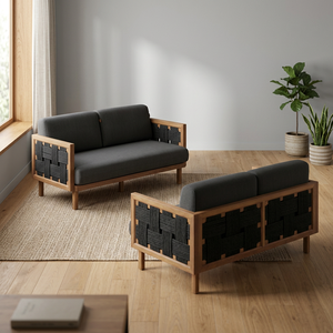 Modern Outdoor Lounge <b>Sofa</b> Set <b>Wood</b> <b>Frame</b> Woven Rattan Upholstered Foam Filled Padded L-Shape for Garden Terrace Hotel Courtyard - Product Image 3