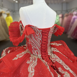 Robes de mariée rouges élégantes en organza avec broderie, robe de bal, col cœur, manches courtes Dy1261-1 - Product Image 3