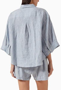 Abbigliamento Personalizzato da Donna, Set Estivo Primaverile in Lino e Cotone, 2 Pezzi, Vestibilità Comoda, Top a <span class=keywords><strong>Maniche</strong></span> <span class=keywords><strong>Lunghe</strong></span> e Pantaloncini, Abbigliamento per Casa - Product Image 2