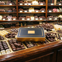 Boîte cadeau en bois doré pour dattes et chocolats, doublure en PU, logo personnalisé, patch en cuir PU, fermeture magnétique pour l'emballage de friandises du Ramadan et de l'Aïd