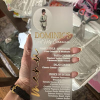 Carte de menu d'anniversaire personnalisée en acrylique transparent, lettres dorées 3D, impression photo, menu de table en plexiglas personnalisé pour mariage
