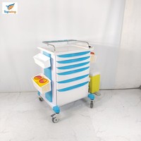 Chariot médical professionnel moderne en ABS pour soins infirmiers, 3 tiroirs, étagère multi-crochets, verrouillage centralisé, atelier, entrepôt