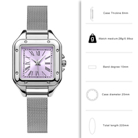 Montres pour femmes W280 2026 carrées en gros avec logo personnalisé, bracelet en maille, boucle argentée rose