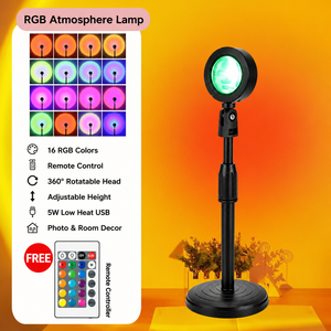 Lampada LED Effetto <span class=keywords><strong>Tramonto</strong></span> con Telecomando RGB 16 Colori, Proiezione Arcobaleno, Luce Notturna dal Design Moderno e Compatto, Alimentata a Batteria - Product Image 4
