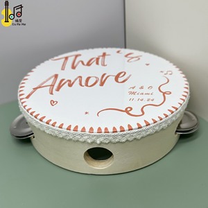 Tamburelli da 6 pollici in legno personalizzabili per feste di matrimonio e balli, <span class=keywords><strong>strumento</strong></span> <span class=keywords><strong>musicale</strong></span> con nastro e passamaneria personalizzati - Product Image 1