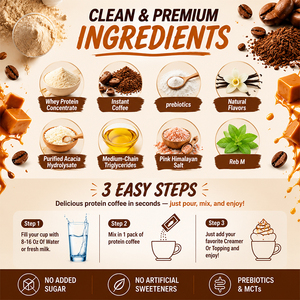 Café Instantáneo Alto en Proteínas con Proteína <span class=keywords><strong>de</strong></span> Suero, Aceite MCT y Prebióticos - Café Helado con Proteínas Sabor Caramelo, Bebida Energética Sin Azúcar - Product Image 2