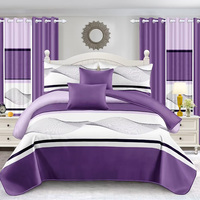 Ensemble de literie personnalisé de 24 pièces pour la maison et l'hôtel, housse de couette bon marché, taie d'oreiller, taies d'oreiller, salle de bain, 6 ensembles de couvre-lit avec rideaux