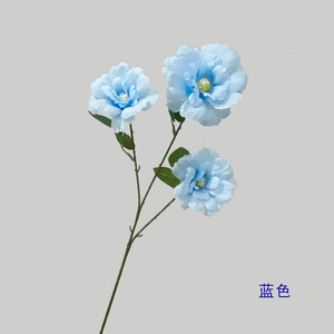 ดอกโบตั๋นประดิษฐ์ 3 หัว ก้านเดี่ยว 65 ซม. สีขาว ชมพู ฟ้า แดง สำหรับตกแต่งงานแต่งงานและบ้าน - Product Image 3